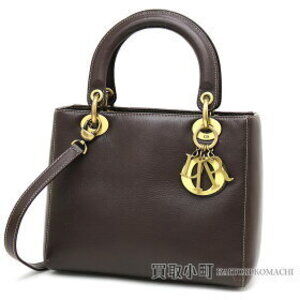 Christian Dior Lady Classic Handbag Dark Brown Black Calfskin Leather Logo Charm